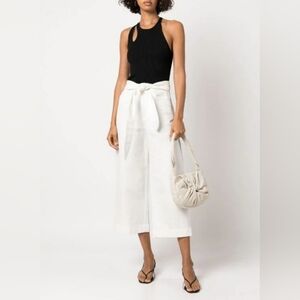 Vince Wide Leg Pants Tie Front Cotton Linen Women Pleated Trousers White Size 2